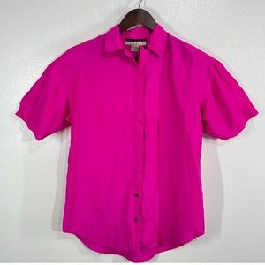 New York Studio Vintage 90s Hot Pink 100% Silk Short Sleeve Button Up Blouse XS